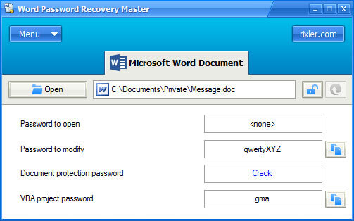 Giao diện Word Password Recovery Master