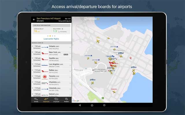 Access the timeline dashboard airport takeoff and landing time