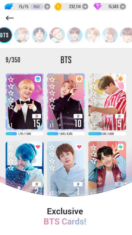 BTS World management game with exclusive BTS cards and clips