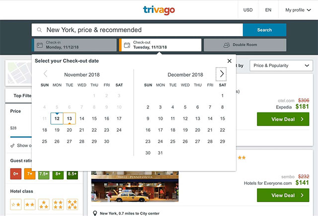 Trivago sẽ đưa ra những gợi ý trong quá trình tìm kiếm khách sạn