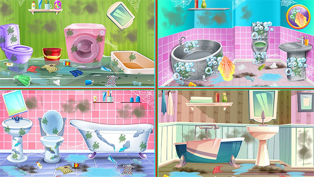 Washroom Cleanup là game mô phỏng bé dọn dẹp phòng tắm, nhà vệ sinh