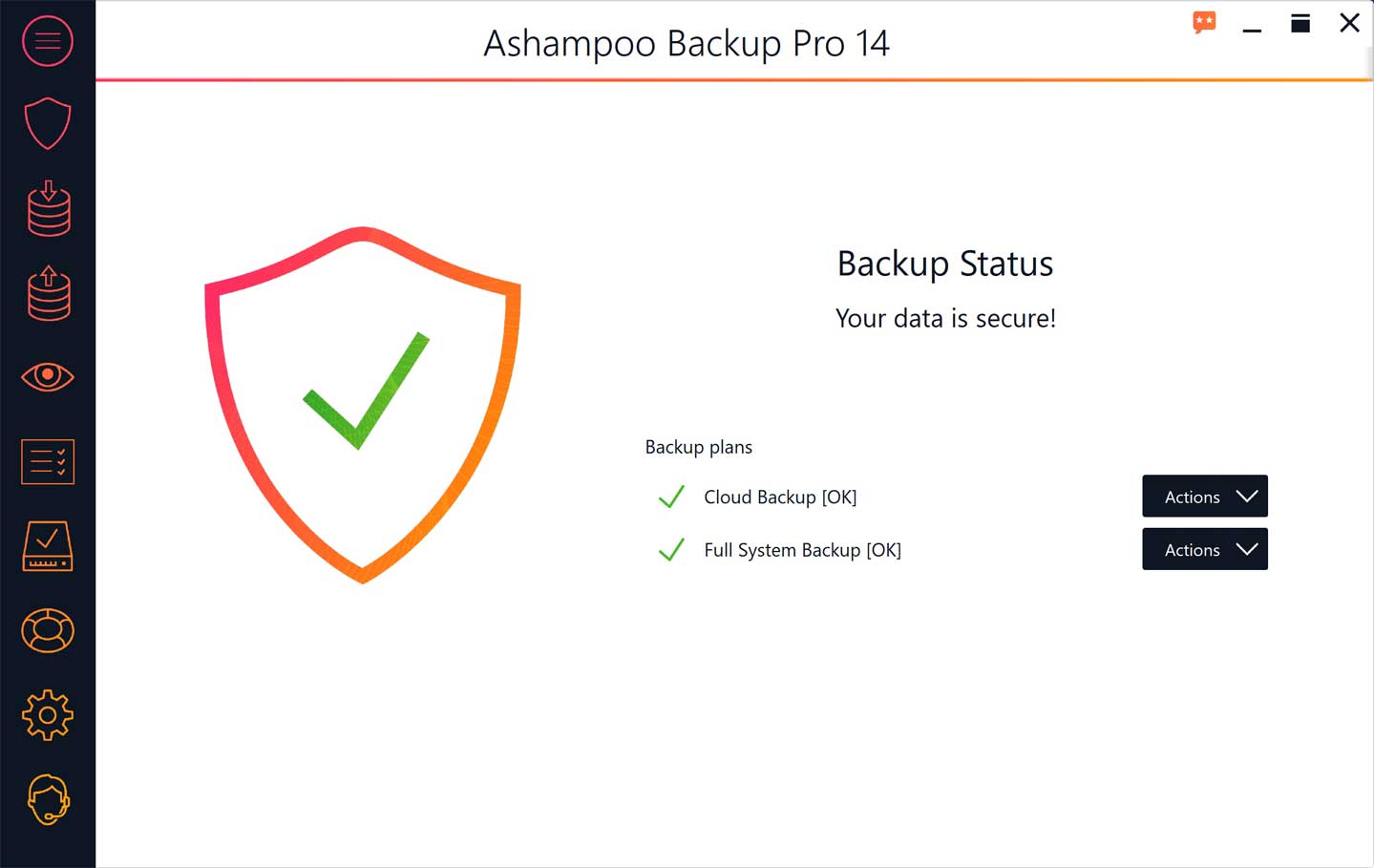 Ashampoo Backup Pro 14 hiển thị chi tiết trạng thái sao lưu dữ liệu trên máy tính