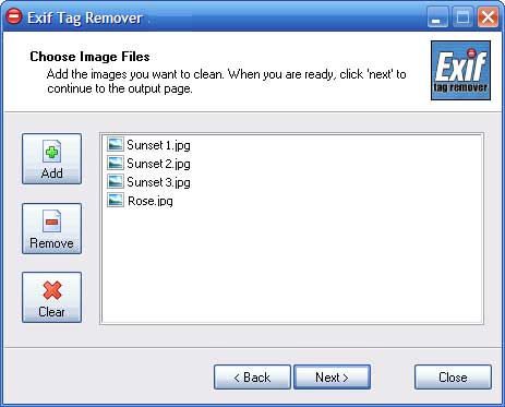 Lựa chọn tập tin muốn Exif Tag Remover xóa tag dữ liệu