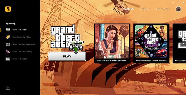 Main interface of Rockstar Games Launcher and management software
