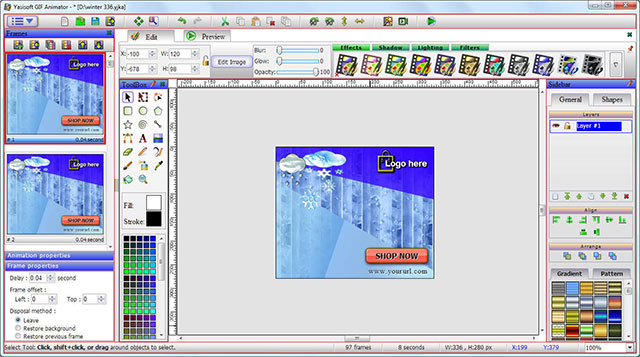 Giao diện chính của phần mềm làm ảnh động Yasisoft GIF Animator