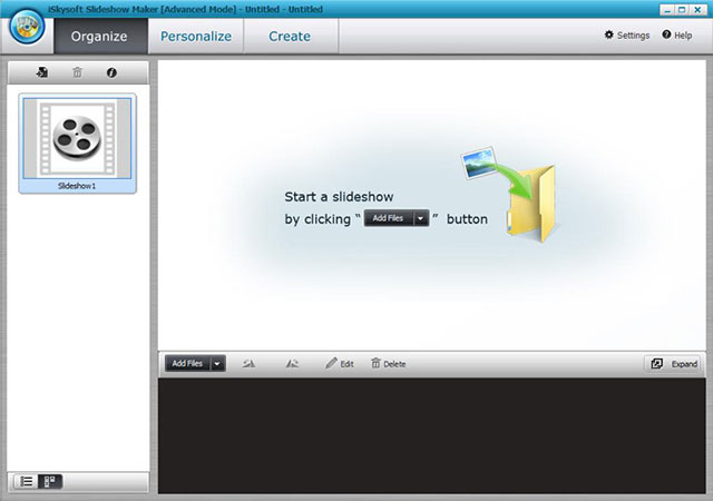 Giao diện chính của phần mềm làm video iSkysoft Slideshow Maker