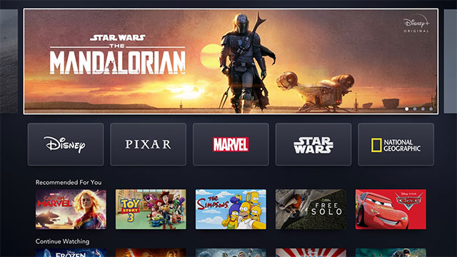 Disney Plus plays content from Disney, Pixar, Marvel, Star Wars and National Geographic...