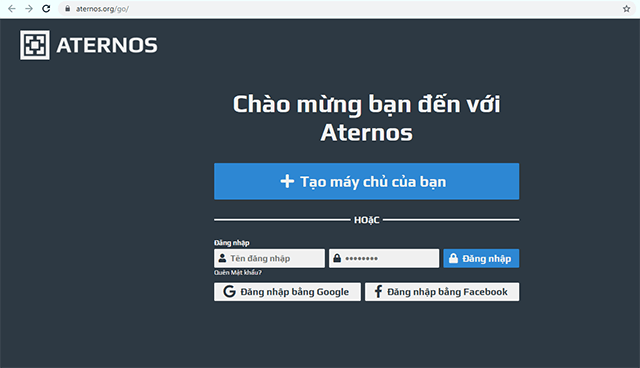 Registration interface Aternos to start creating a free Minecraft server