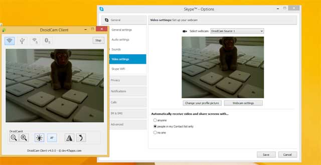 DroidCam sẽ biến camera trước hoặc sau của điện thoại thành webcam trên máy tính