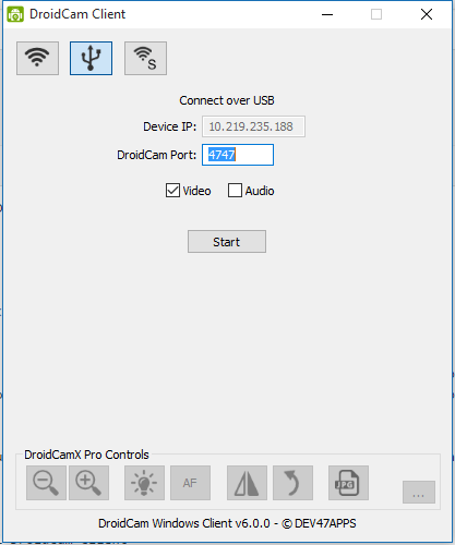 Giao diện phần mềm DroidCam Client trên máy tính