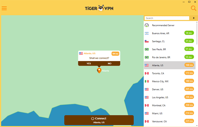Intuitive interface of TigerVPN virtual private network software