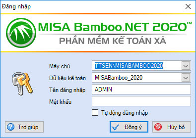 Giao diện đăng nhập phần mềm MISA Bamboo.NET 2020