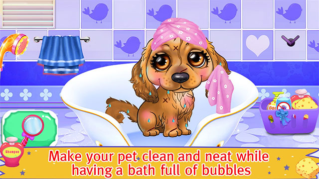 Tắm rửa cho thú cưng trong game mô phỏng My Puppy Salon