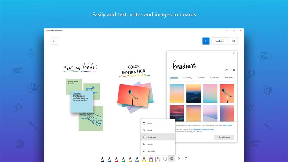 Easy to add notes go to Microsoft Whiteboard