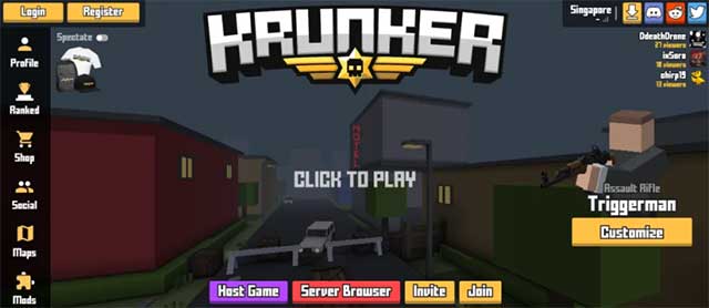 The first interface of the Krunker game on the browser. browse