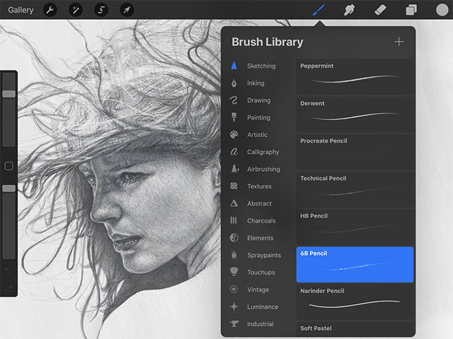 Procreate for iPad has a rich and varied brush library
