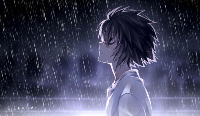 anime wallpaper sad boy in the rain