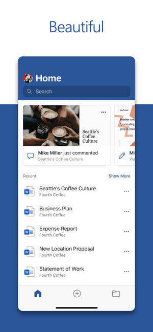 Microsoft Word for iOS has a modern, eye-catching interface