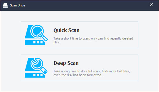 Select Quick Scan or Deep Scan