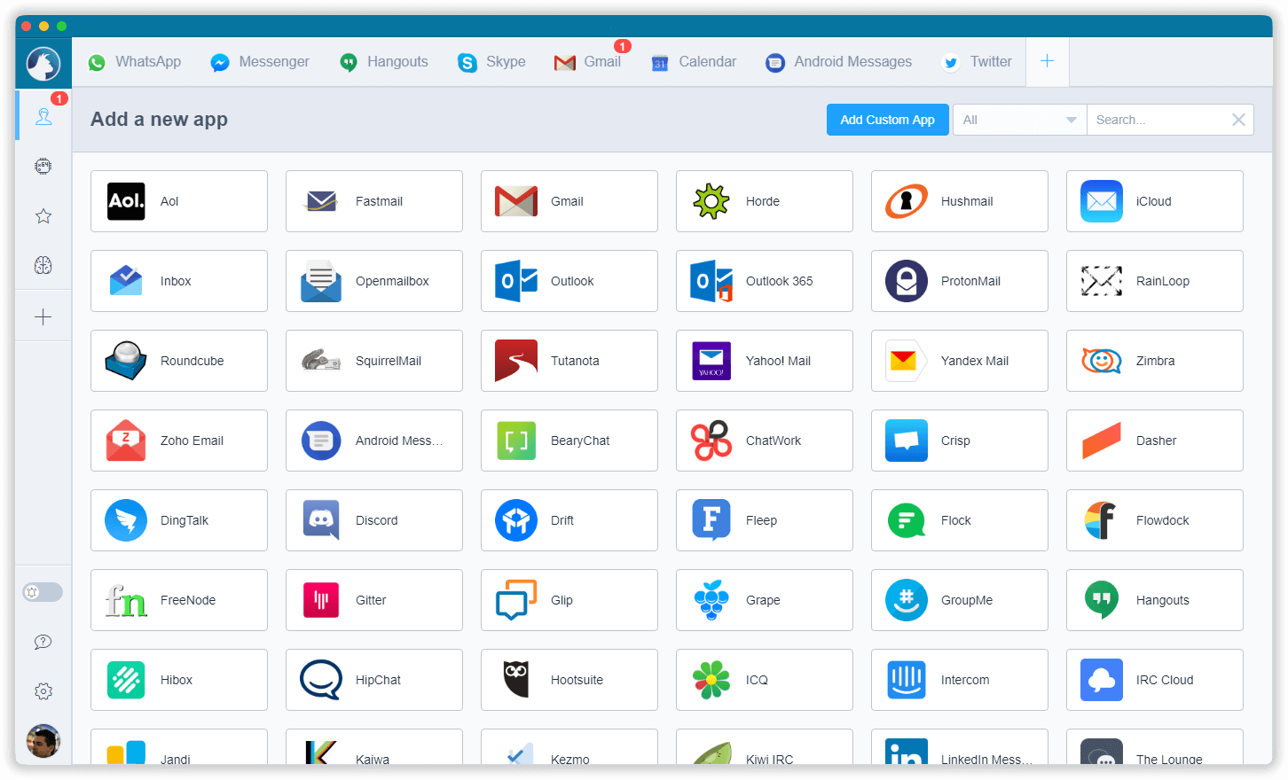 Rambox supports many platforms, including Gmail, Outlook