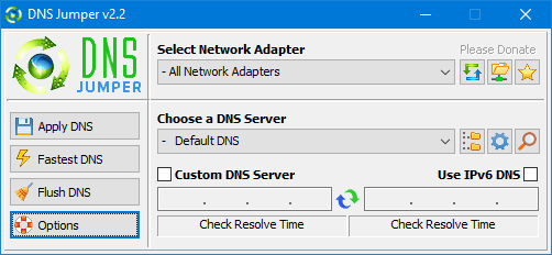 Giao diện chính của DNS Jumper 2.2