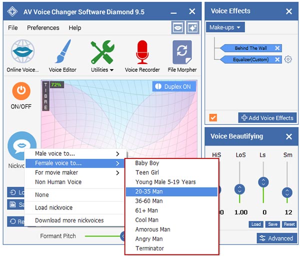 Giao diện trực quan của phần mềm AV Voice Changer Software Diamond