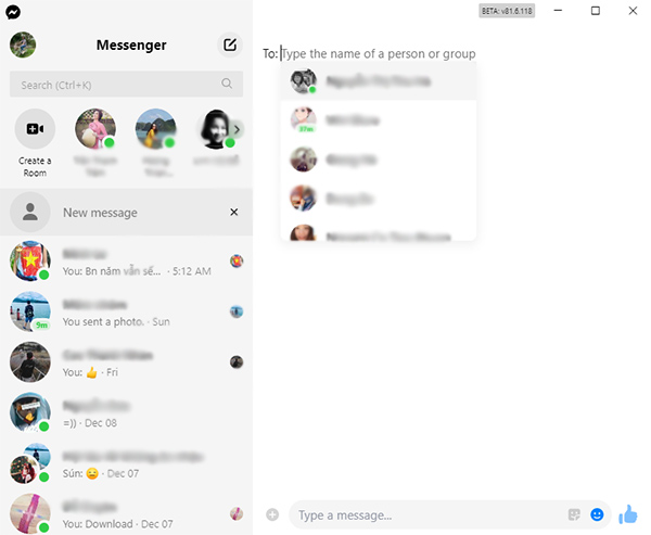 Facebook Messenger main interface on desktop