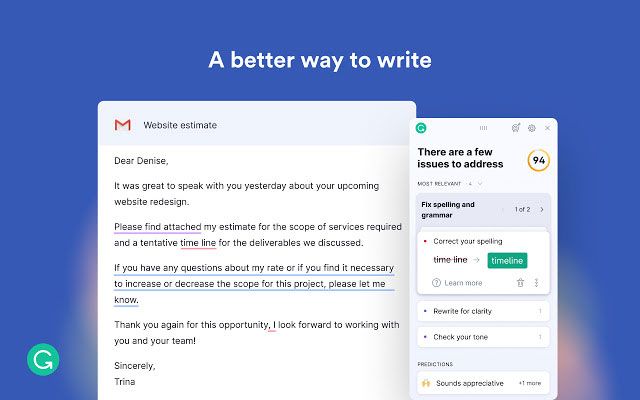 Grammarly for Chrome helps improve your English writing skills