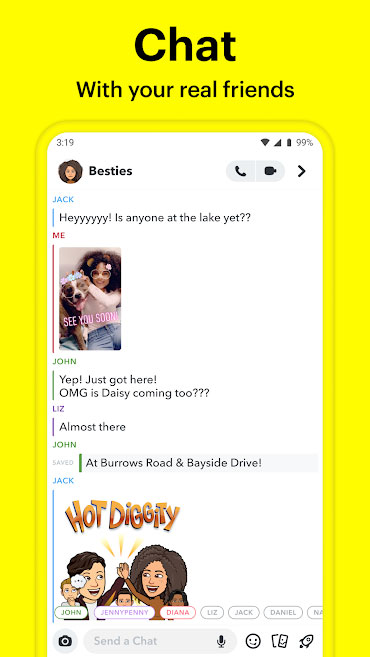 Chat via photos and videos on Snapchat app