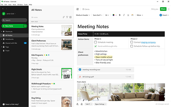 Evernote 10's modern, intuitive interface