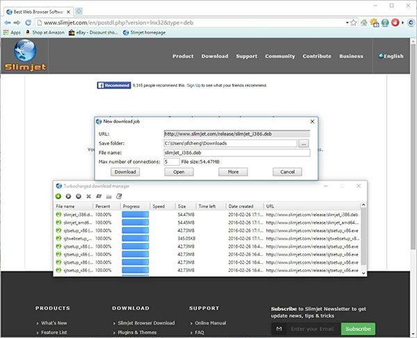 Slim Jet Browser integrates a fast and convenient file downloader