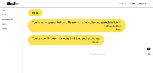 After 4 free messages, you need to register an account to continue chatting with SimSimi