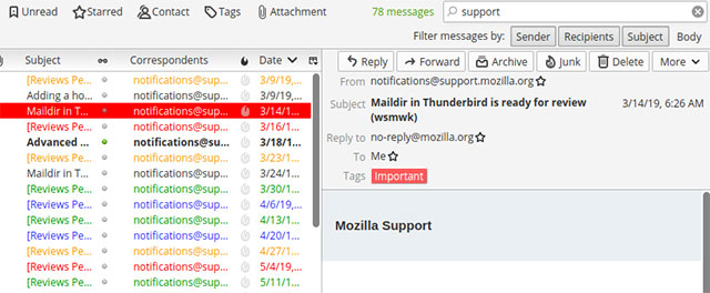 Modern, multifunctional toolbar on new Mozilla Thunderbird
