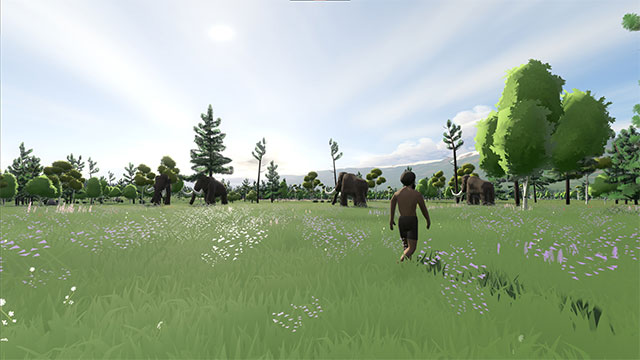 Actively looking for resources and food to develop tribes in the game Sapiens