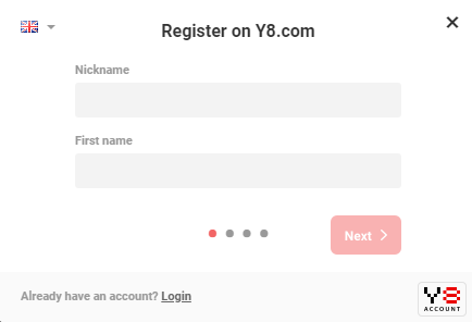 Sign up for a free Y8 Games account