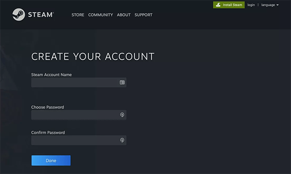 Tạo tài khoản Steam với tên người dùng và mật khẩu tùy ý