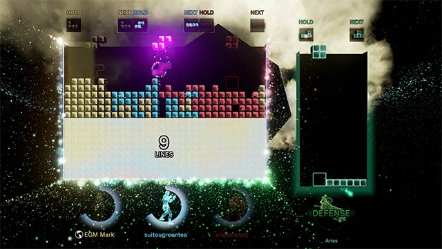 Up to 3 people can form groups and conquer challenges together in Tetris Effect: Connected