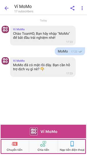 Activate chatbox Momo
