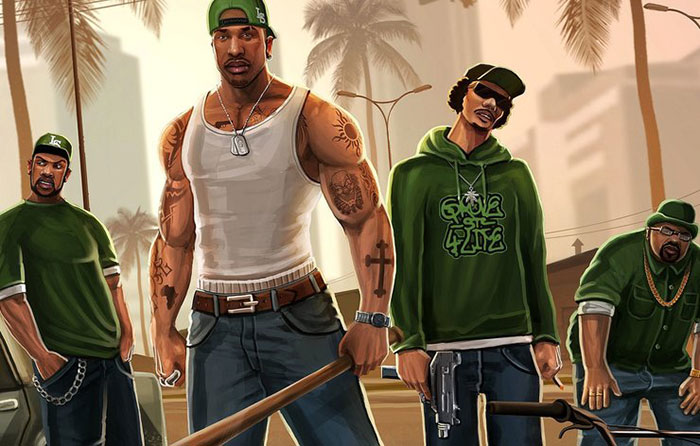 CJ cùng nhóm của anh ấy trong GTA San Andreas