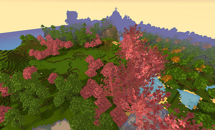 Địa hình rừng đào trong Mini World: Block Art