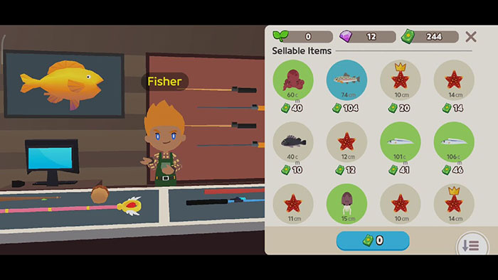Người chơi có thể câu được rất nhiều loại cá và bán tại cửa hàng để kiếm tiền