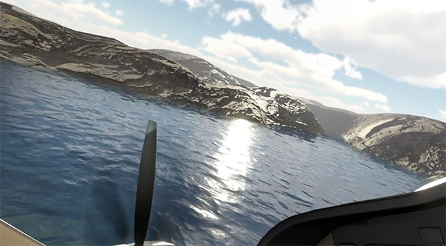 Flying a plane while admiring the natural beauty in the game Flight 74