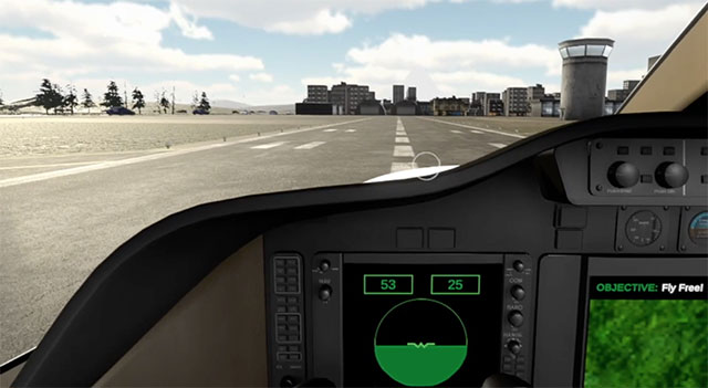 Manual control of the aircraft with a realistic experience thanks to virtual reality