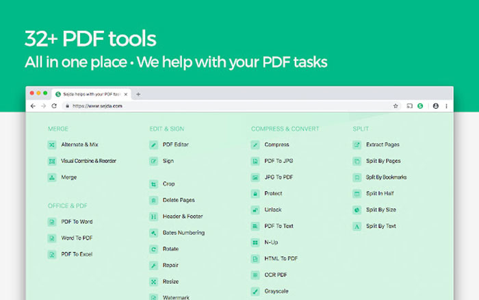 Sejda cung cấp tới hơn 32 công cụ hỗ trợ cho tệp PDF