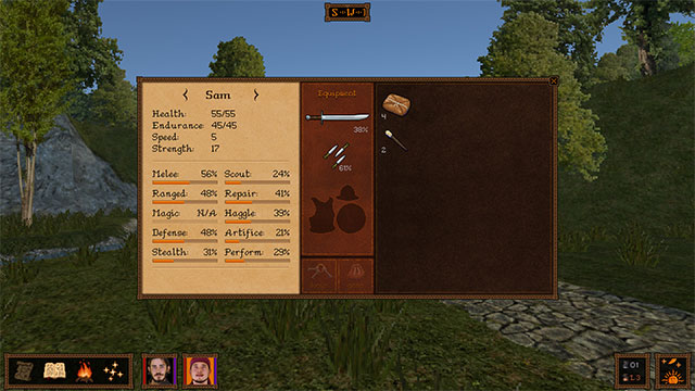 Manage stats and develop character skills during Call of Saregnar game