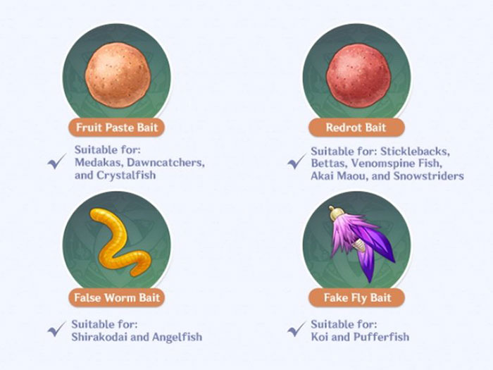 Each type of bait can attract certain species of fish