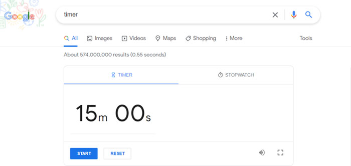 Google tích hợp sẵn bộ hẹn giờ và đồng hồ bấm giờ để mọi người có thể sử dụng ngay lập tức