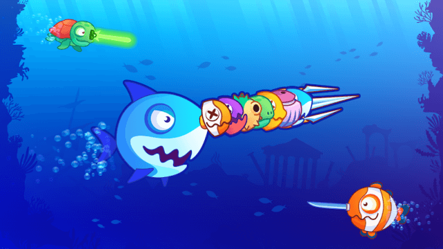 Collect fish heads to level up weapons