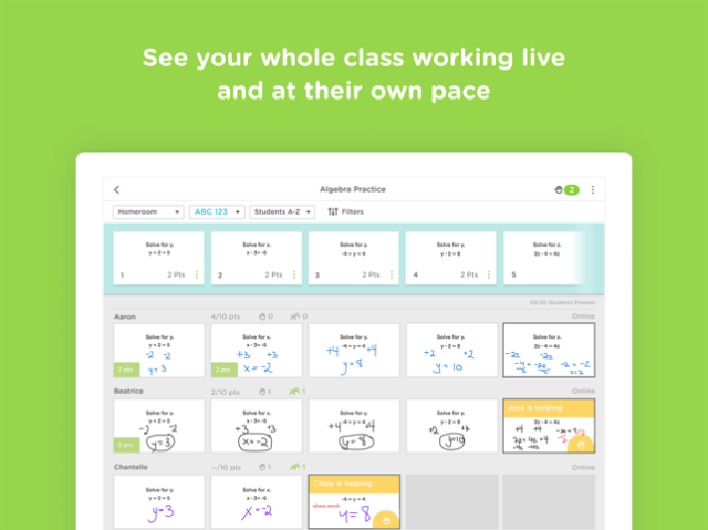 With Classkick, teachers can watch students work online at their own pace