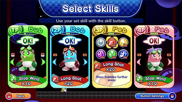 Use bubble blowing skills to dodge traps and kill enemies, terrible bosses in Bubble Bobble four Friends: The Baron's Workshop